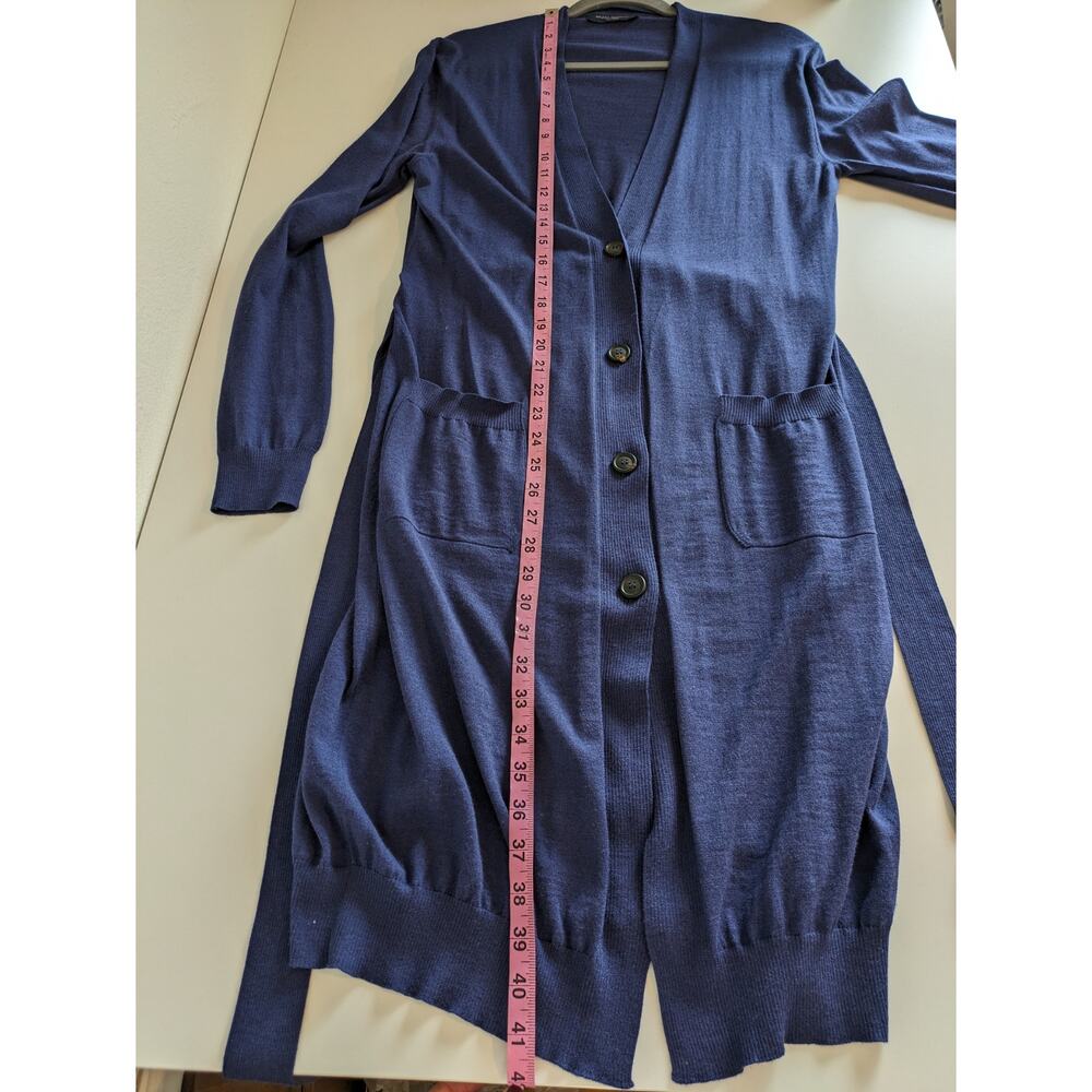 Piazza Sempione Cardigan Sweater Wool Silk Long Knit Fall Winter Blue Size S - Picture 11 of 11